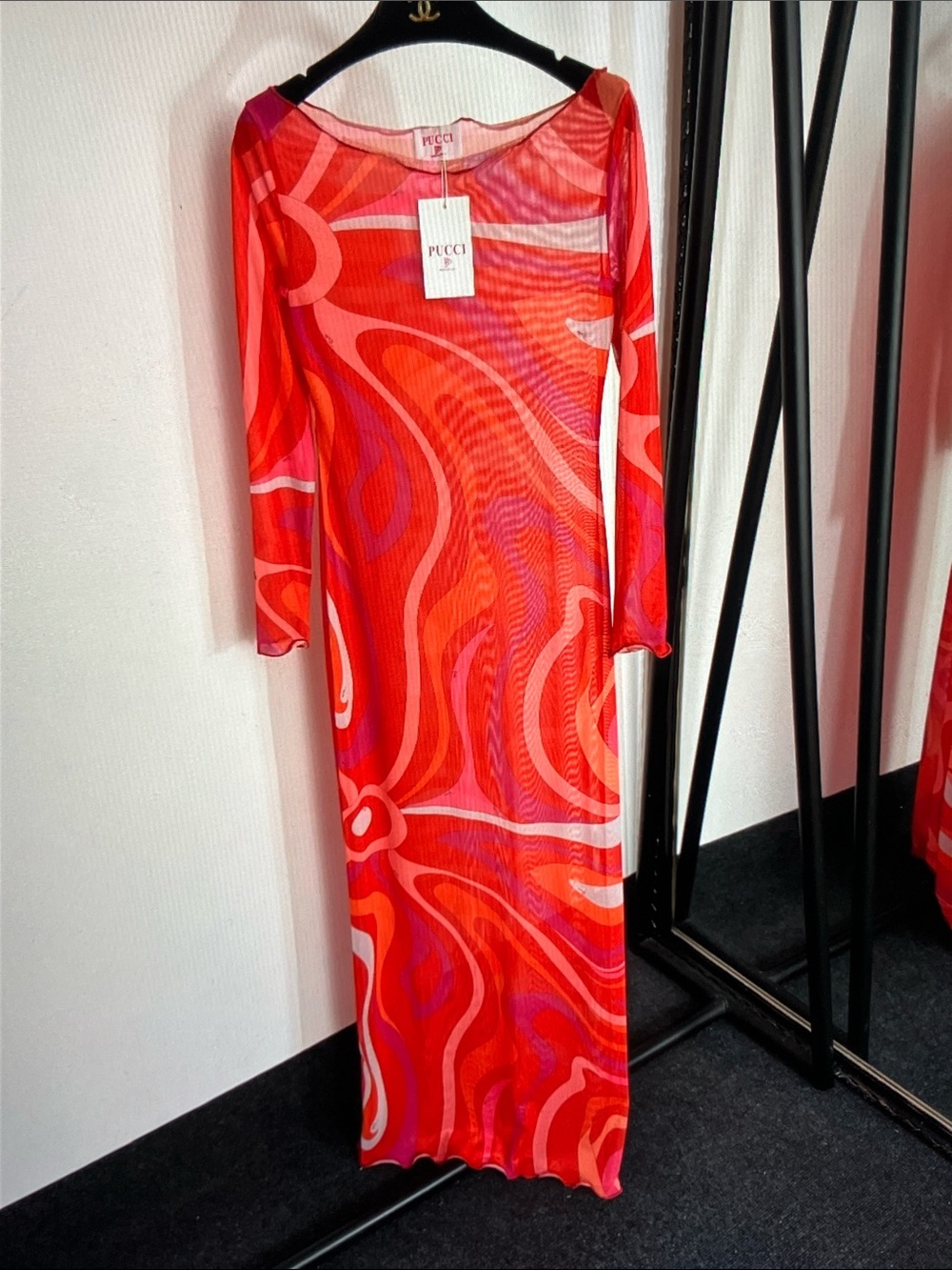 Emilio Pucci Red Pink Orange Abstract Print Maxi Dress